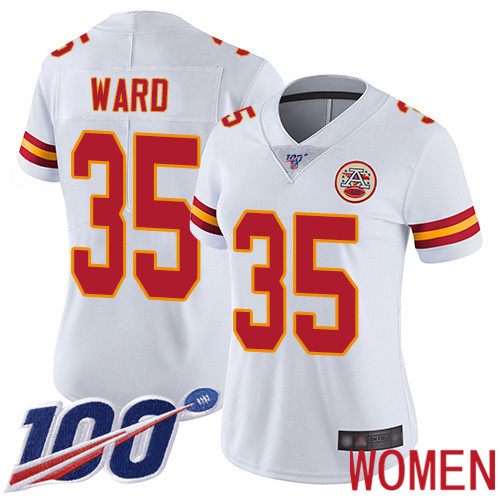 Women Kansas City Chiefs #35 Ward Charvarius White Vapor Untouchable Limited Player 100th Season Football Nike NFL Jersey->youth nfl jersey->Youth Jersey